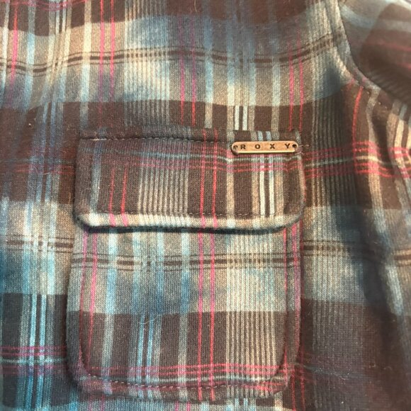 Roxy Jacket Womens Medium Blue Plaid Tie Dye Cotton Polyester Snap Front - Picture 3 of 4